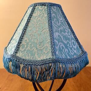 Vintage Victorian Style 11” Green Silk Lampshade With Tassel Fringe